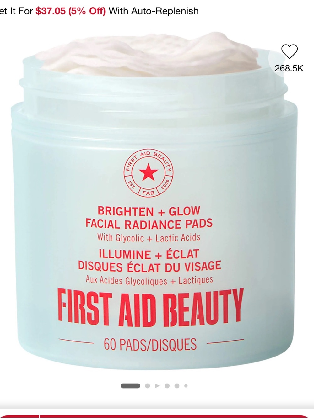 First Aid Beauty Brighten + Glow Facial Radiance Pads — Light Blue/Red
